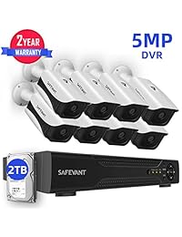 5MP DVR Security Camera System,SAFEVANT 5-in 1 CCTV Kits with 2TB Hard Drive, 8pcs 1080P Indoor Outdoor Home Cameras with Night Vision