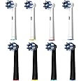 8pcs Cross Clean Replacement Heads Compatible with Braun Oral B Electric Toothbrush, 4pcs White and 4pcs Black.