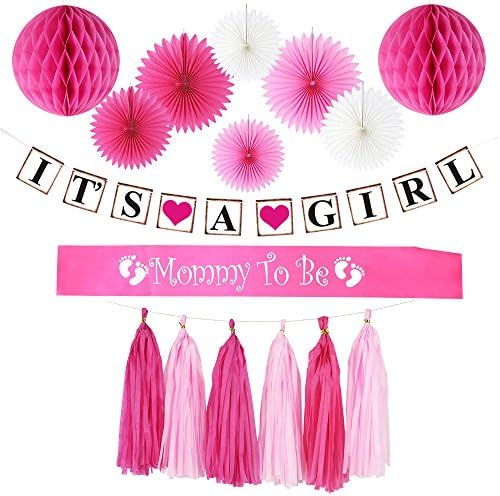 BABY SHOWER DECORATIONS FOR GIRL:Its A Girl Banner,Mom to Be Sash,Paper Fans,Honey Comb Balls,Tassel / Girl baby shower decorations,its a girl baby shower decorations,Baby shower decorations girl pink