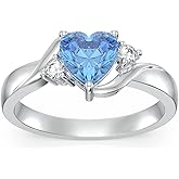 Shusukue Heart Crystal Rings 925 Sterling Silver Minimalist Solitaire 12 Month Birthstone Rings Personalized Engraved Name Ring Birthday Promise Jewelry Gift for Women (with Gift Box)