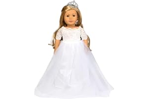 HWD Girls Doll Clothes and Accessories, Princess Costume, Wedding Dress, Party Gown Dress for 18 inch American Girl Dolls (White)