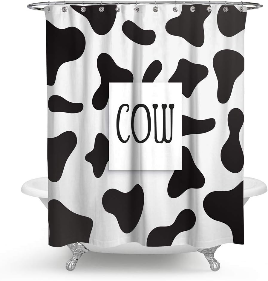 Amazon Com Hmwr Cow Pattern Fabric Shower Curtain Farm Animal Bathroom Decor Weighted Shower Curtain For Bathtub Showers 72 X 72 White And Black Home Kitchen