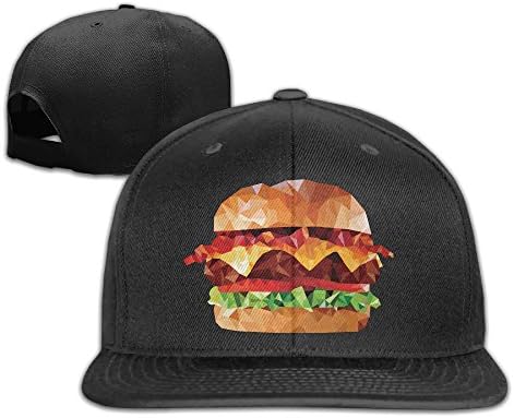 Geometric Bacon Cheeseburger Flat Brim Baseball Hat Black