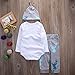 Newborn Baby Boys Long Sleeve Deer Little Brother Romper Bodysuit Long Pants Hat Outfit Clothes Set (80(6-9M), White+Grey)