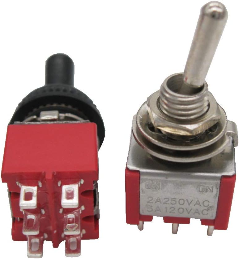 mxuteuk 10Pcs Mini Toggle Switch DPDT 2 Position 6 Pins ON-ON AC 125V 5A with Waterproof Cap MTS-202-10MZ - Image 4