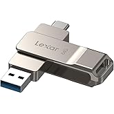 Lexar D40E 64GB Dual USB 3.2 Gen 1 Type-C Jump Drive, USB-C Flash Metal Housing Swivel Design Thumb Drive (Champagne Silver)