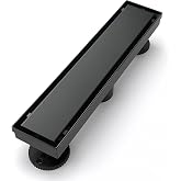 SaniteModar Linear Shower Drain 12 inch Matte Black with Tile Insert Panel | AISI 304 Stainless Steel Black Linear Dain Rectangle Shower Floor Drain with Hair Strainer and Leveling Feet