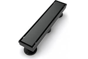 SaniteModar Linear Shower Drain, Black Shower Drain 12 inch with Flat & Tile Insert 2 in 1 Panel, Black Shower Floor Drain with Hair Strainer and Leveling feet