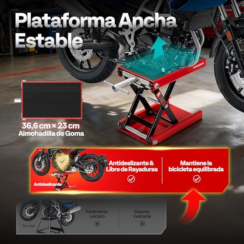 VIVOHOME Motorcycle Lift Platform Motorcycle Wide Steel Height Adjustable Central Support 500kg Capacity for Car Workshop Garage Vehicles Red