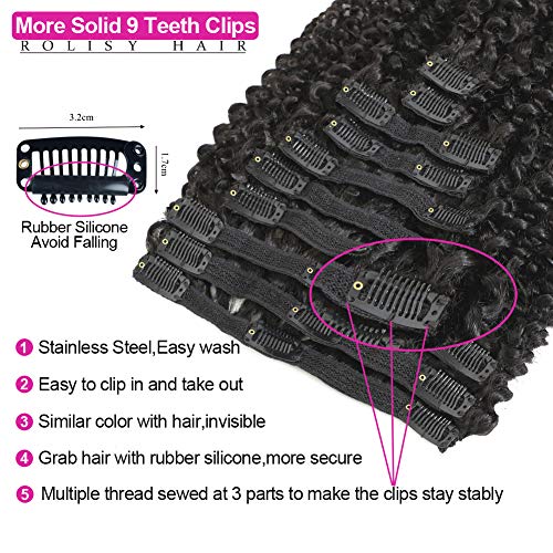 Rolisy Kinky Curly Clip In Hair Extensions Afro 3c 4a Kinky