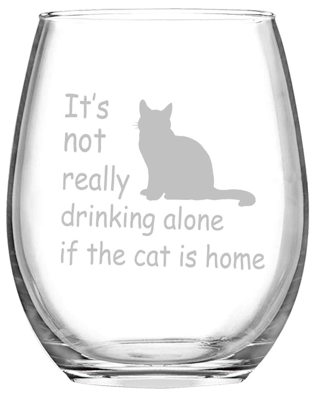 Joymaking 15oz Stemless Wine Glass - It's Not Really Drinking Alone If The Cat Is Home - Gift for Cat Lovers, Mom, Dad, Birthday, Party