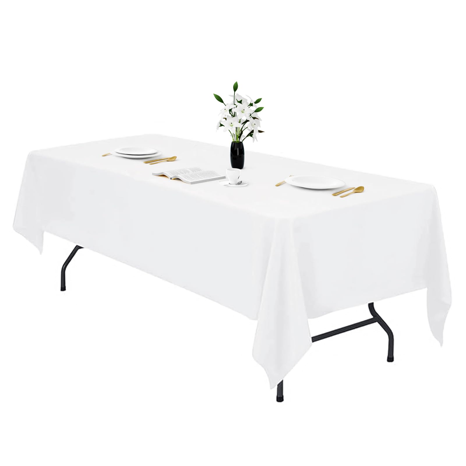 Photo 1 of IVAPUPU White Table Cloth for Rectangle Table - 60 x 102 Inch Tablecloths Rectangular Waterproof Washable Wrinkle Resistant for 6 FT Tables Wedding Cocktail Party