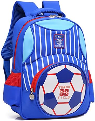 School Backpack for Boys Football Print Bookbag Kid Child Backpack School Bag (Blue)