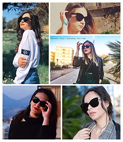 FEISEDY Gafas de sol polarizadas, estilo clásico Jackie O lentes de sol ojo de gato para mujer B2451