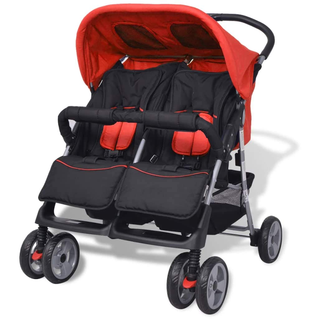 vidaXL Zwillingsbuggy Stahl Buggy Geschwisterkinderwagen Zwillingswagen Baby