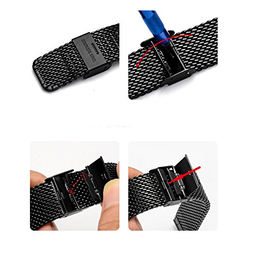 Milanese Mesh Stainless Steel Strap with Hook Buckle 22mm Classic Polished Silver Watch Band - Black - Thumbnail 6