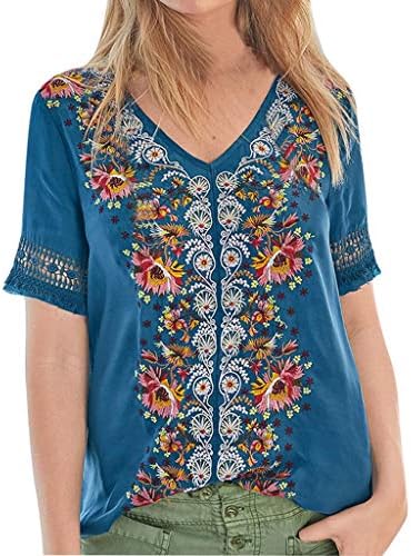 Women Splicing Shirt AmyDong Women Splicing Blouse Lace Short Sleeve Retro Stitching Blouse Sexy Shirt