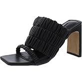 JONATHAN SIMKHAI Womens Black Padded Ruched Felix Square Toe Block Heel Slip On Leather Heeled Sandal 39