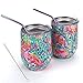 Wine Tumblers,2 Pack 12oz Stainless Steel Stemless Insulated Wine Glass with Lid Straw,Double Wall Vacuum Beverage Mug Cup for Red Wine,Coffee,Drinks,Champagne,Cocktail,Gift (Flamingo)