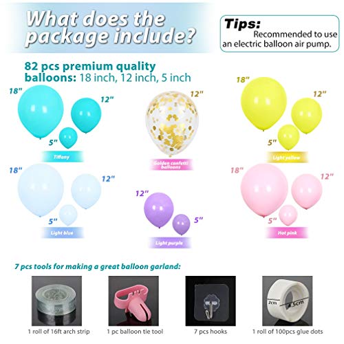 Unicorn balloon garland kit, Leyzan 89pcs Balloon arch kit Unicorn Party Supplies Confetti balloons 18inch 12inch 5inch Yellow Purple Pink Blue Tiffany Latex Balloons Party Decorations for Baby Shower / birthday party / rainbow party