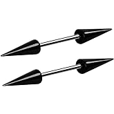 14GA 316L Surgical Steel PVD Plated Black Spike Nipple Barbells, Sold as a Pair (12mm Spike Length)