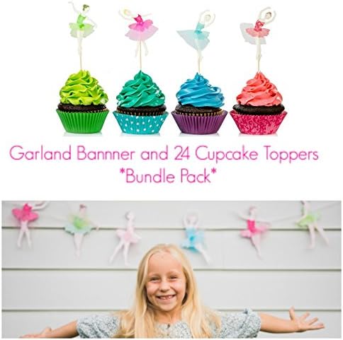 Ballerina Birthday Banner with 24 Cupcake Toppers to match the garland