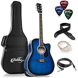 Ashthorpe Full-Size Dreadnought Cutaway Acoustic-Electric Guitar Bundle - Premium Tonewoods - Blue