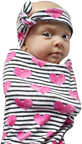 KaiCran Fashion Newborn Infant Baby Swaddle Blanket Sleeping Swaddle Muslin Wrap Headband Set (Red)