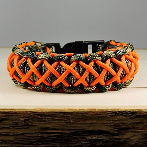 Multi-Camo, King Cobra Weave, 550 lb Paracord Survival Bracelet with Blaze Orange Micro Cord Accent Weave and Plastic Black Buckle. Created by a U.S. Veteran