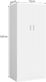 Panana 2 Door Wardrobe with Storage Shelf & Hanging Rail - White MDF view 2