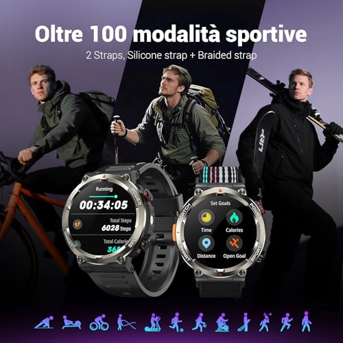 Blackview Men's Smartwatch, 1.45 Inches Military Smartwatch Fitness with Bluetooth Calls Smart Watch 100+ Sports Modes/Heart Rate Monitor/SpO2/Torch/Compass for Android iOS