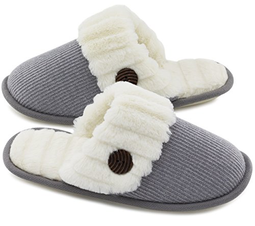 HomeTop Womenâ€™s Cute Fuzzy Knitted Memory Foam Indoor House Slippers for Families Couples (37-38 (US Womenâ€™s 7-8), Light Gray)