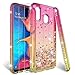 HATOSHI for Samsung Galaxy A20 Case, A30 Case with Screen Protector Tempered Glass [2 Pack], Floating Glitter Quicksand Sparkle Bling Clear Cute Phone Cover for Galaxy A20/A30 (Pink/Gold)