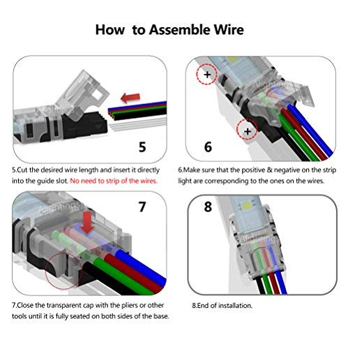 Alightings LED Connector for 4Pin 5050 RGB Waterproof LED Strip Lights- Strip to Wire Quick Connection, 20 - 18 AWG Wire No Stripping