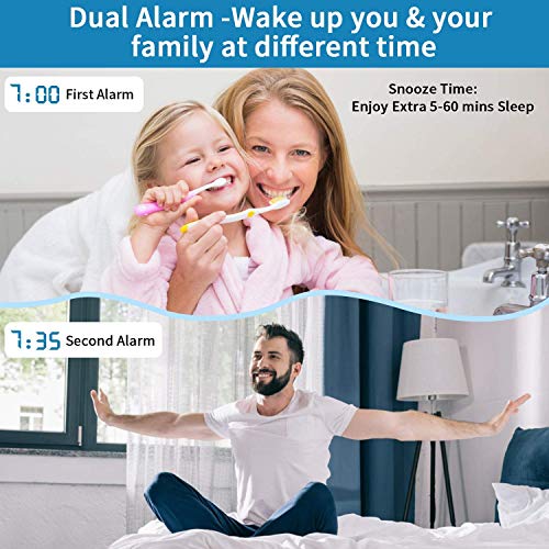 PEMOTech Projection Alarm Clocks for Bedrooms,【Temperature & Humidity Display】 7'' Large Curved LED Display,180° Rotation,FM Radio Digital Alarm Clock Projection on Ceiling with 2 USB Phone Charger