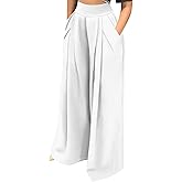 EQQZD Womens Palazzo Long Pants High Waist Wide Leg Stretchy Loose Fit Casual Trousers Long Dressy Bottoms with Pocket