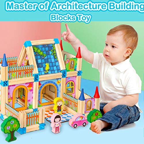 Wooden Building Toys for Kids,123 Pieces DIY Construction House Building Blocks Set Educational Toys ,Great Christmas Birthday Gift for 3, 4, 5, 6 Year Old Girls and Boys