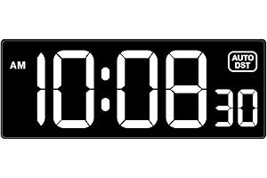 Soobest LED Digital Wall Clock with Seconds, Electric Clock Plug Auto DST Dimmer LED Large Display 10 Inches (White)