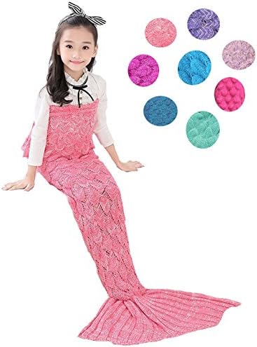 Coroler Kids Crochet Mermaid Tail Blanket with Scales Patterns All Seasons,Light Pink