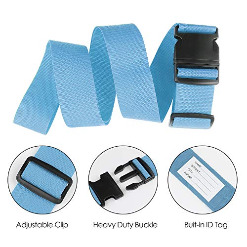 MXZONE 2 Pack Luggage Straps Suitcase Belts Travel Accessories Bag Straps with ID Label Universal Belt Free Luggage Tag, Blue
