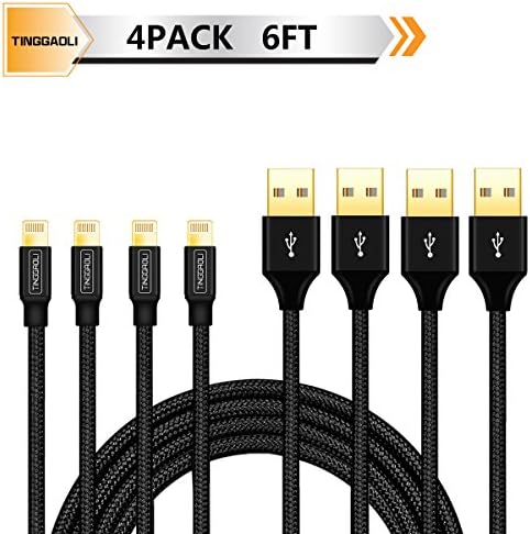 Lightning Cable 4PACK 6FT iPhone Cable Nylon Braided Lightning Connector to Data Syncing Cord and Fast Charging Cable for iPhone X/8/8plus/7/7plus/6plus/6s/6s+/5/5s/SE, iPad (Black) by TINGGAOLI
