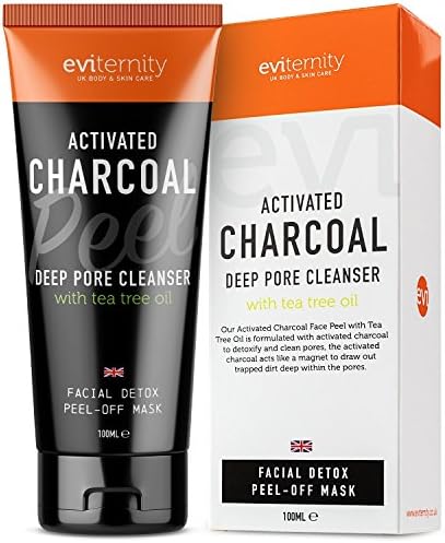 Eviternity Charcoal Face Mask | Peel Off Mask | Black Facemask | Deep Pore Cleanser | Blackhead Remover | Vegan | Soothing Tea Tree | Made in the UK