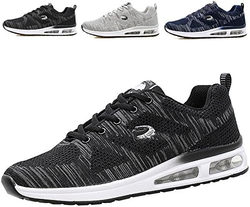 ROMENSI Men's Knit Sports Tennis Walking Sneakers Athletic Lightweight Trail Running Shoes (7.5 D(M) US, Black)