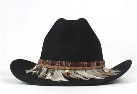CSNMALL Sombrero De Vaquero De Lana para Caballeros Negro Flanging ala