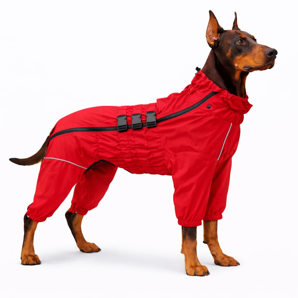Dogs Waterproof Jacket, Lightweight Waterproof Jacket Reflective Safety Dog Raincoat Windproof Snow-proof Dog Vest for Small Medium Large Dogs Red XXL