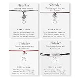 NELLONYA Show Your Teacher Appreciation Gift 4 Pcs Wish Card Teach Apple Charm Bracelets Open School Thank You Gifts for Women