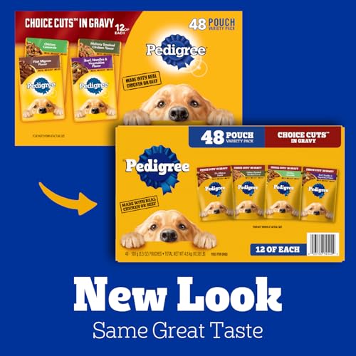 PEDIGREE CHOICE CUTS IN GRAVY WET DOG FOOD, ADULT SOFT WET DOG FOOD, VARIETY PACK, 3.5 OZ. POUCHES, 48 COUNT