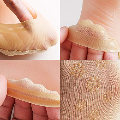 WISVOOO 3-6 Pairs No Show Socks Women Nylon Ultra Low Cut Non-Slip Thin Liner Socks Invisible Hidden Socks for Flats (3 pairs(Beige), Shoe Size 6-8)