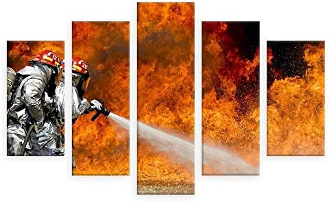 MAOYYM1 Hd Posters Living Room Wall Art Print 5 Panel Firefighter Fire Fighting Modern Painting On Canvas Home Decoration Pictures(No Frame)