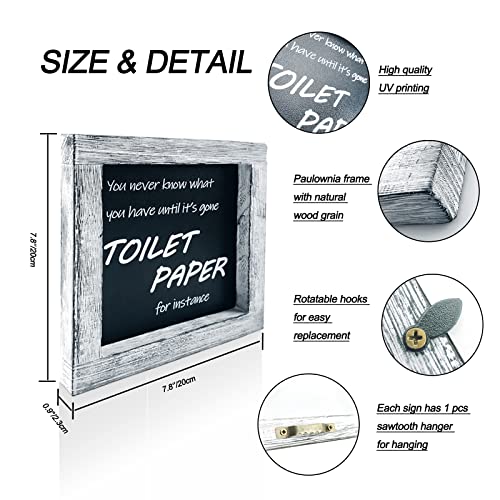 Funny Bathroom Signs Set of 3 with 6 Interchangeable Sayings Rustic